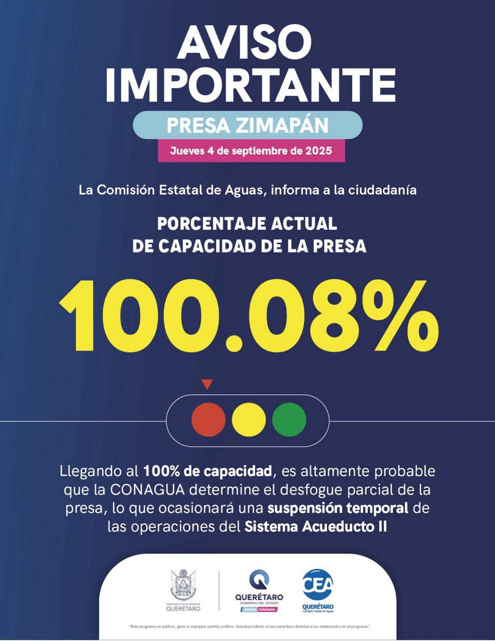 Las colonias afectadas por el defogue de la presa serán las siguientes