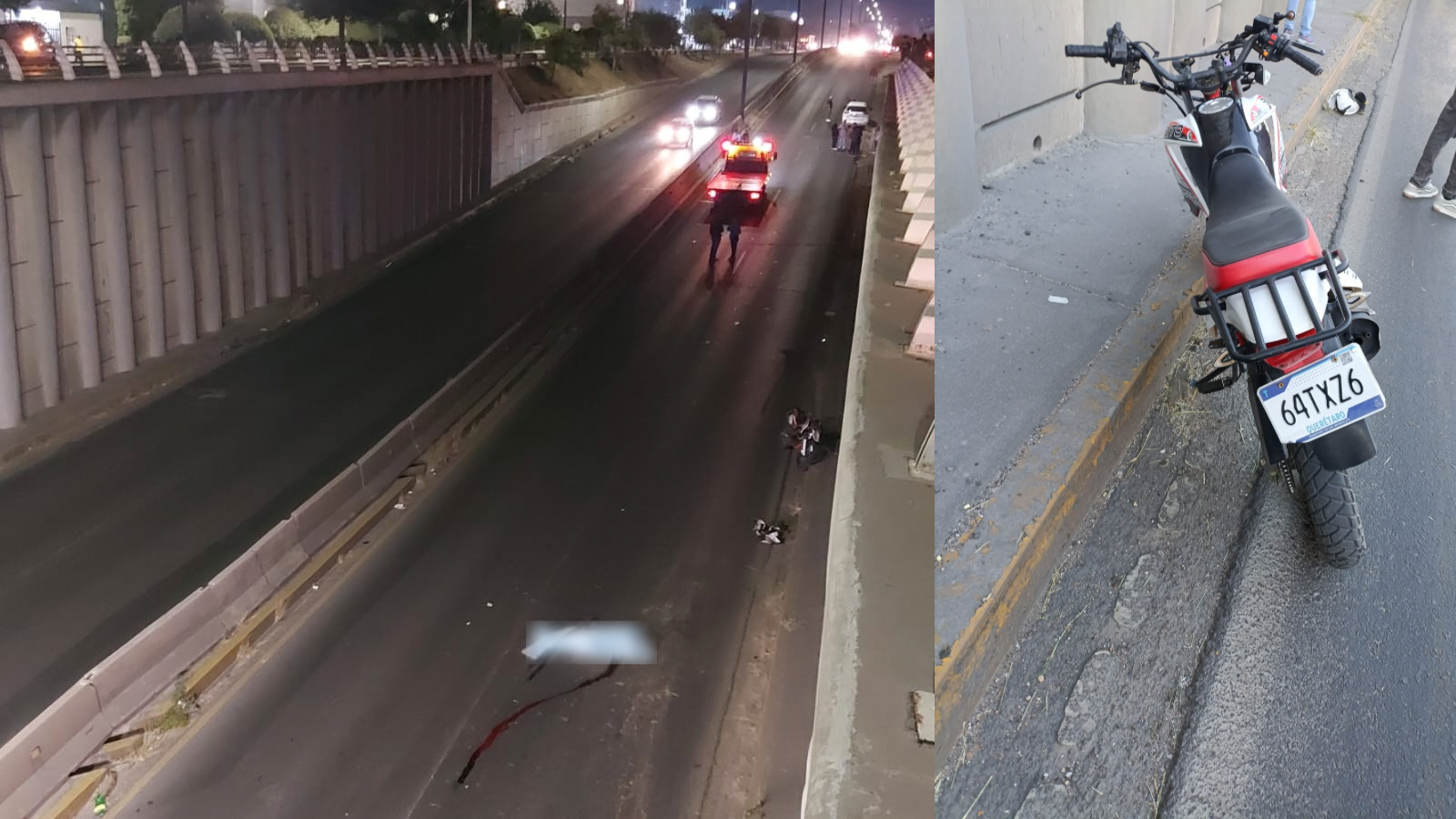 Mu3r3 motociclista en la carretera 120, frente a la Unidad Deportiva Norte