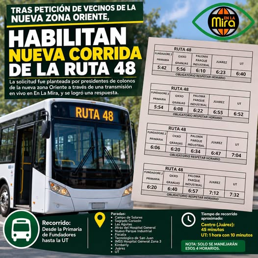 Tras petición ciudadana, habilitan nueva corrida de la Ruta 48 en San Juan del Río